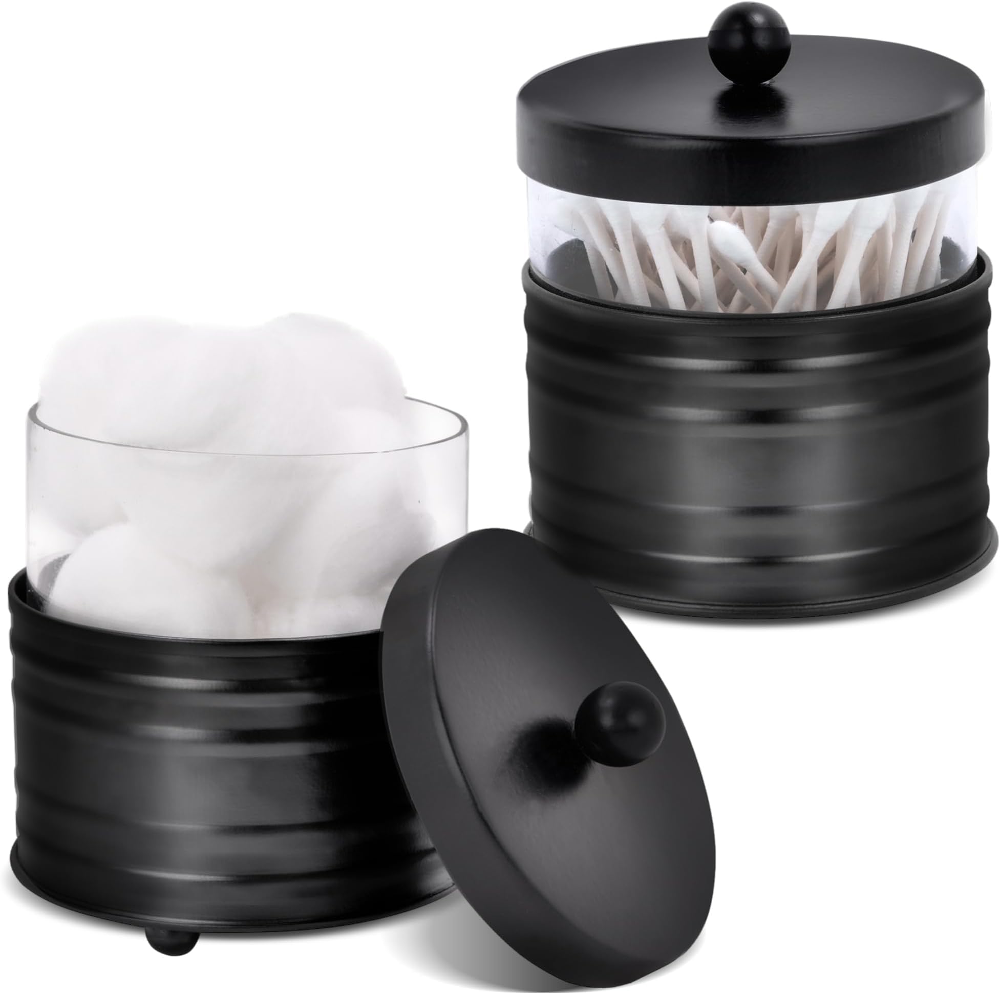 Autumn Alley Deluxe Farmhouse Apothecary Jars Set, Black Bathroom Jars Qtip Holder Glass - Rustic Vanity Organizer for Bathroom Counter, Cotton Balls, Swabs, Rounds, Salts 2 Small Glass Jars with Lids