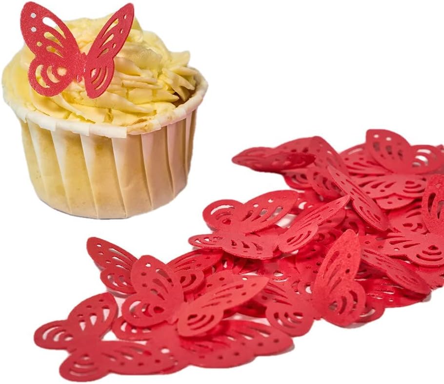 KSINWCOI Edible Cupcake Toppers Butterflies Rose Wafer Paper50pcs Rice Paper Edible Butterfly for Baby Shower Girl Birthday Wedding Cake Decorations Big Size