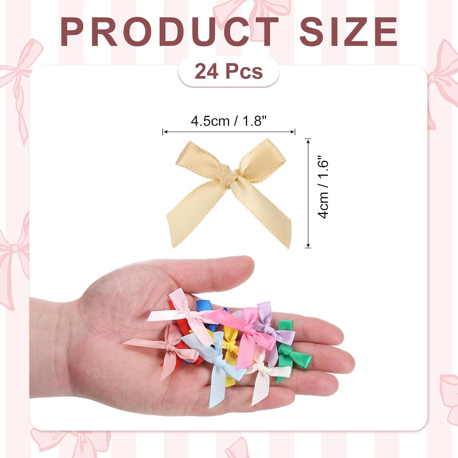 MECCANIXITY 24 Pcs Mini Ribbon Bow 1.8 Inch Mini Small Fabric Satin Ribbon Flower Bows for Craft DIY Cake Sewing Wedding Birthday Party Wrapping Christmas Decoration, Champagne