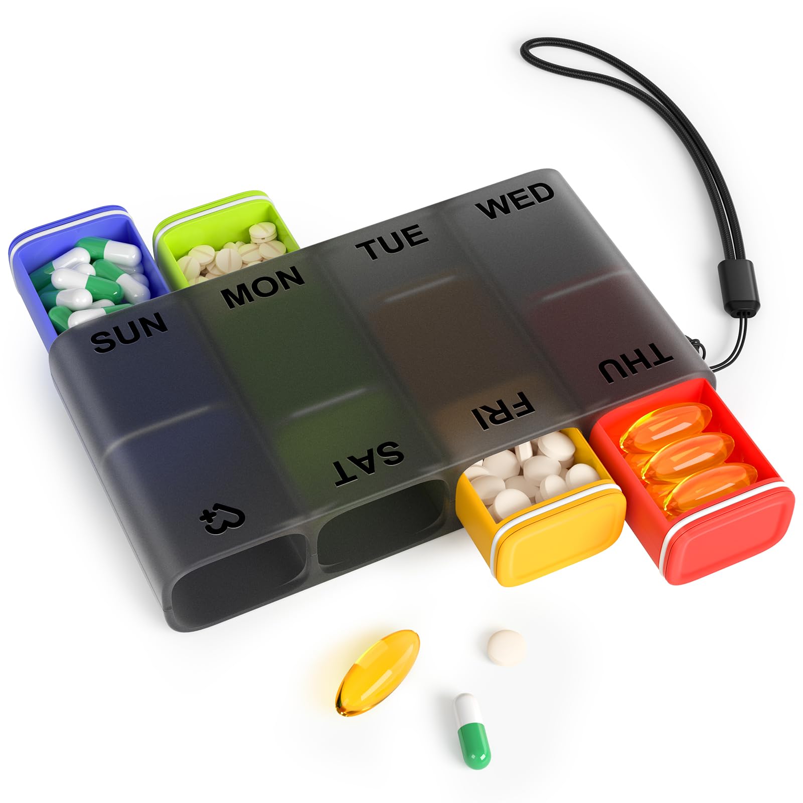 Weekly Pill Organizer 1 Time a Day Travel Pill Case 7 Day Small Pill Box 8 Compartments Push