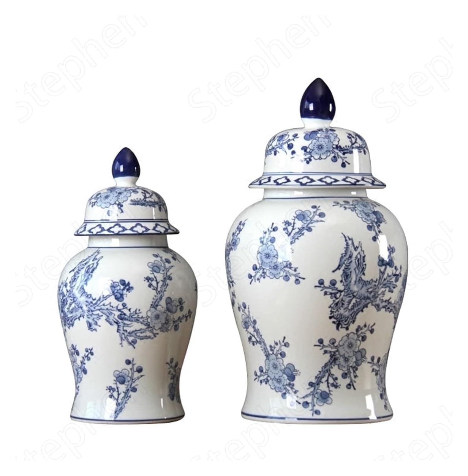 Jarrón de cerámica tetragonal Pintado, jarrón Chino de Porcelana Azul y Blanca con Relieve de Flor de Ciruelo, jarrones Altos de Suelo para Sala de Estar.