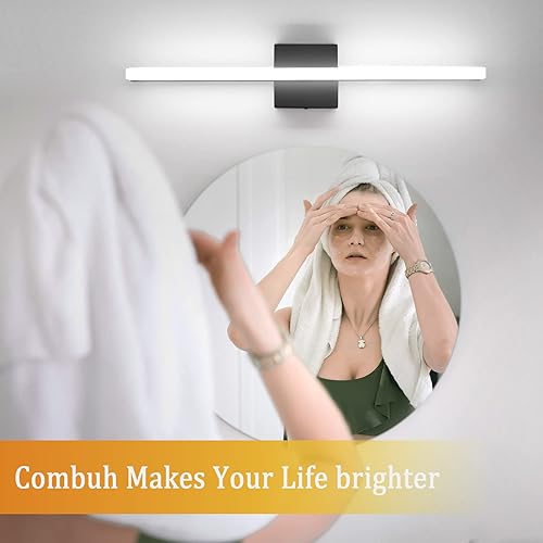Miniatura 7 de Combuh Lámpara LED para baño de 24 pulgadas, 14 W, barra de luces negras para baño, moderno aplique de pared IP44, blanco frío, 6000 K