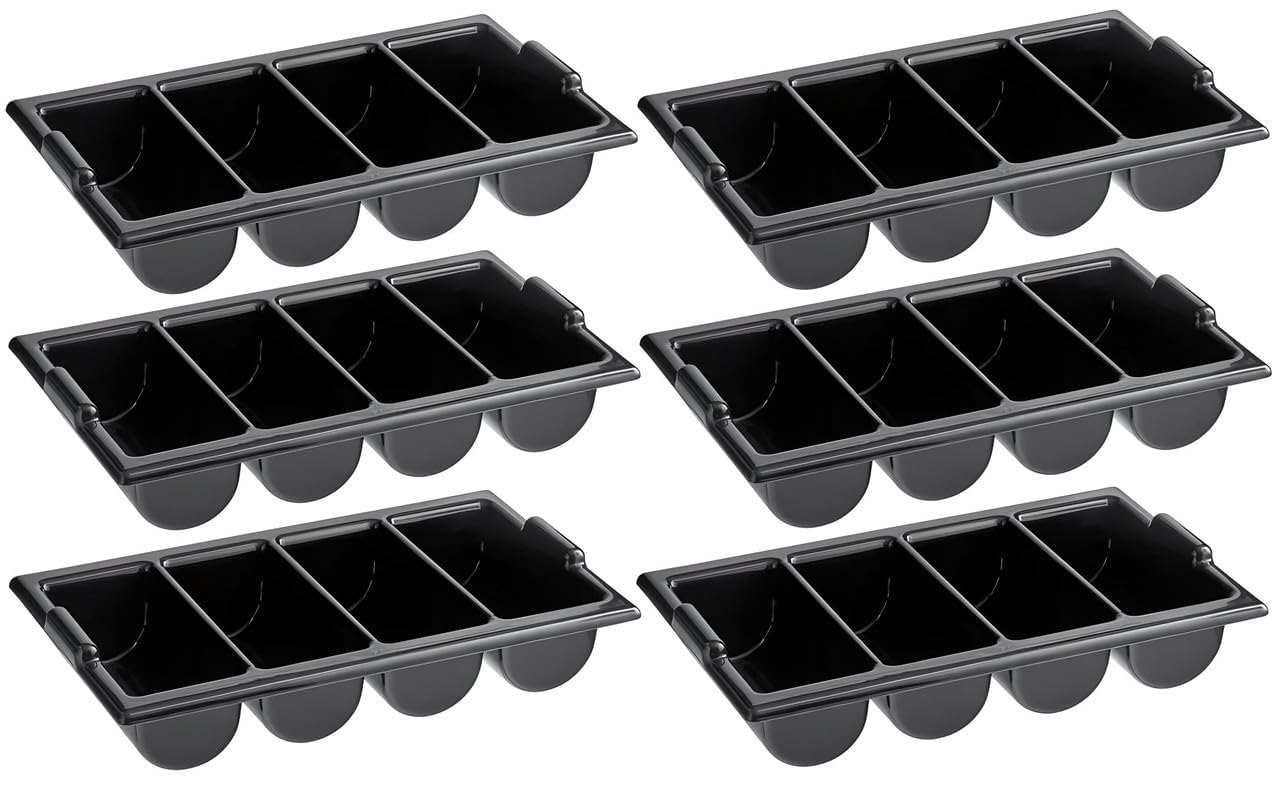 OCS Parts 3-Pack 4-Compartment Cutlery Bins | Black | Heavy Duty Silverware and Cutlery Organizer Trays for Kitchen Organization, Dishes, and Drawer Organization