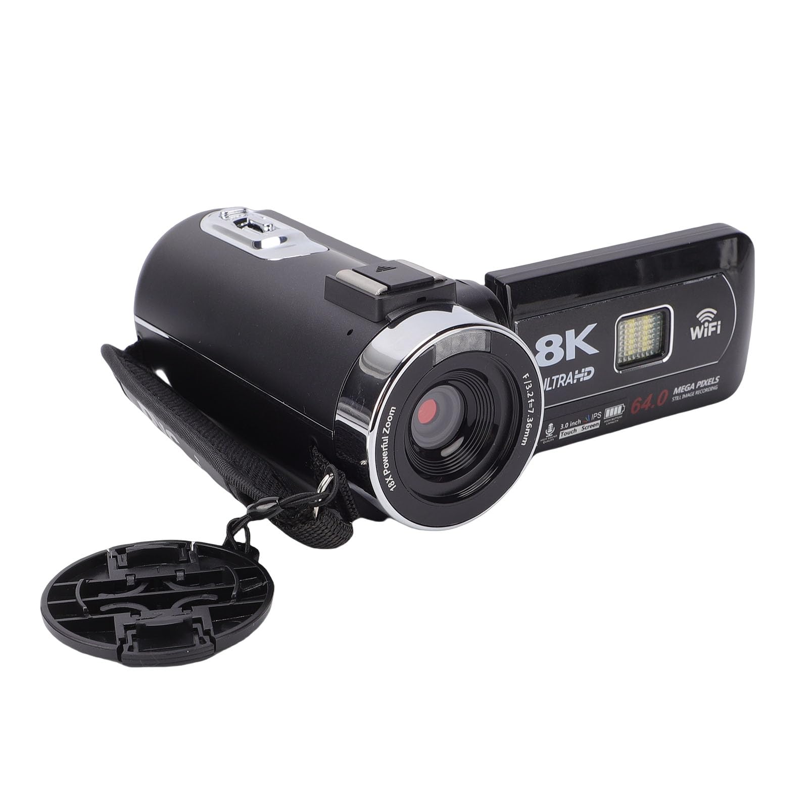 Videocámara 8K, 64MP Foto 18X Zoom Digital Pantalla Táctil de 3 Pulgadas LED WiFi Vlogging Cámara, Grabadora de Video Digital con Cámara Web, Micrófono Externo, Grabación en Pausa para