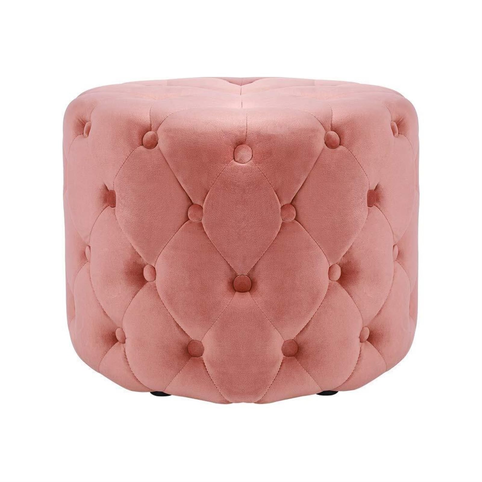 Tabouret ottoman rond capitonné rose 50cm siege bout de lit multifonction