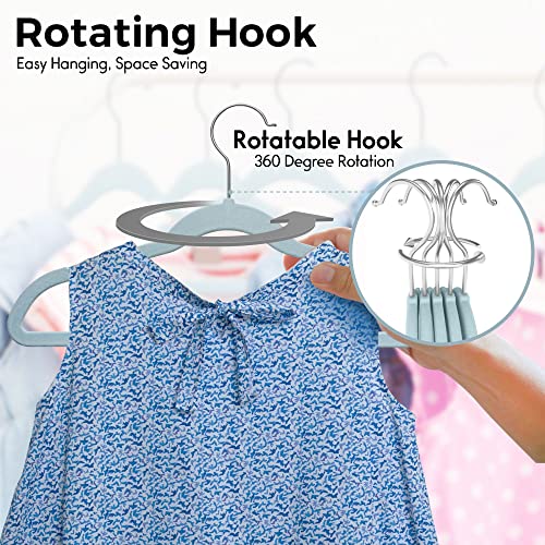 Techzoo 50 Premium Kids Velvet Hangers - 14" Inch Non-Slip Kids Hangers - Ultra Slim Space Saving Children Hangers - 360°Swivel Hook, Strong & Durable Kids & Preteen Hangers - Blue #TOP3
