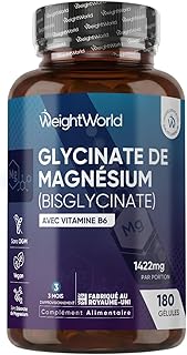 Magnesium Bisglycinate + Vitamine B6, 1422mg - 180 Gélules Vegan pour 3 Mois - le Magnésium Contribue à Réduire la Fatigue & l'Épuisement (EFSA) - sans OGM, sans Gluten - 2 Gélules par Jour