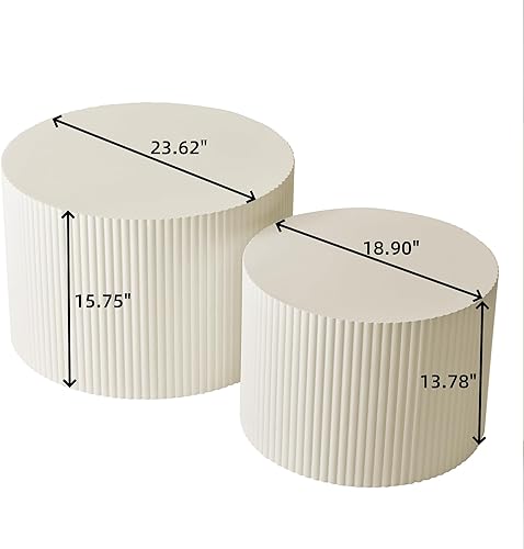 Miniatura 17 de Juego de 2 mesas de centro anidadas, mesas de café redondas de nogal, mesa redonda de madera moderna y mesa auxiliar para espacios pequeños,