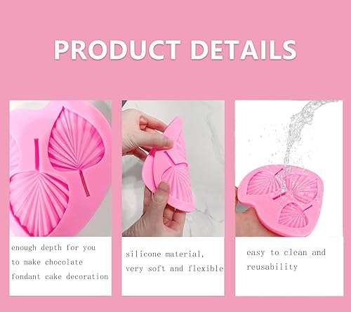 Miniatura 2 de Paquete de 3 moldes de silicona de hojas de abanico molde de fondant de perlas 3D molde de hojas de palma molde de hojas de chocolate fondant molde