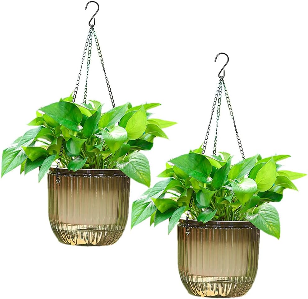 SNUGBERI 2 Pack Self Watering Hanging Planters, Indoor Outdoor Hanging Plant Pot