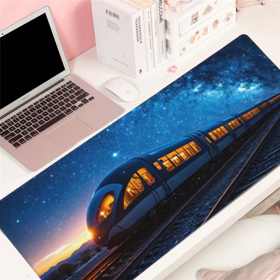 Alfombrilla de ratón 1400x600x3 MM, Alfombrilla Ratón XXL Extendida de Gran Tamaño con Bordes Cosidos, Base de Goma Antideslizante Almohadilla para Teclado, Tren de Estrellas S-11531