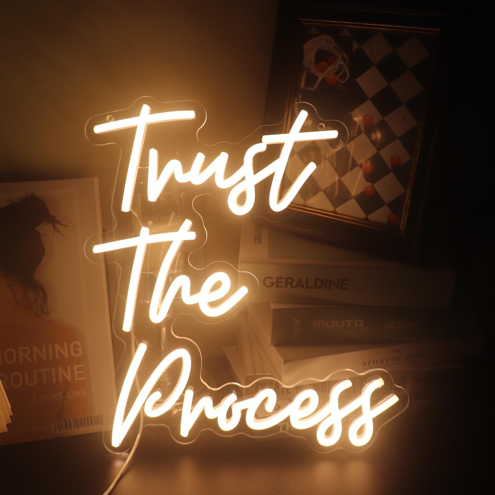 Photo 1 of "Trust The Process" LED Neon Sign Word/Letters USB Powered Neon Lights for Kid's Room Home Art Wall Decor ?Window Living Room Decor Christmas Birthday Gift(warm white)