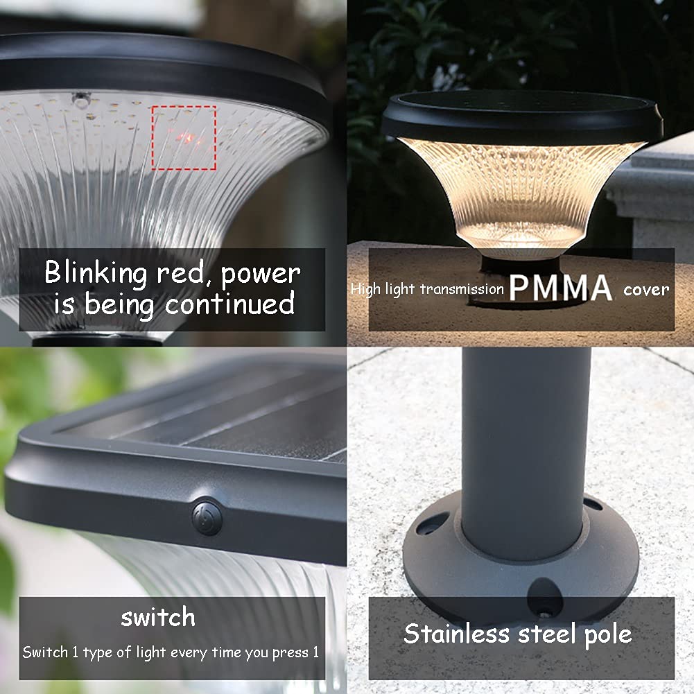 Lampy słupkowe na zewnątrz, światła ogrodowe oświetlenie tarasu światła solarne na zewnątrz z 3 trybami światła LED solarne światła słupkowe wodoodporne dekoracje ogrodowe na ogrodzenie ogrodowe patio drewniane słupki (kolor: ciepłe oświetlenie)