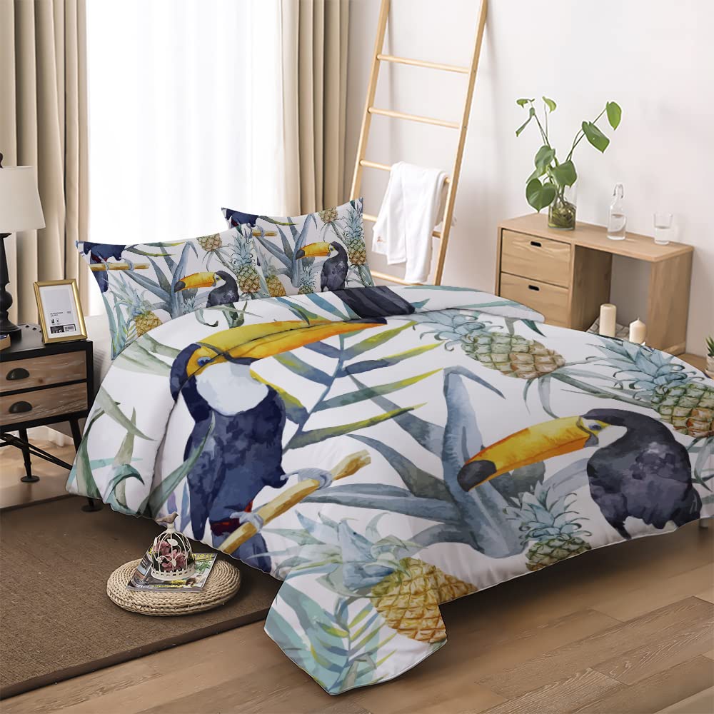 Lunoroey Tropical Duvet Cover Double Bed Toucan Bird Pineapple Print Bedding Set including Pilowcase Soft Easy Care Quilt Cover Set including Zipper Closure - Image 4