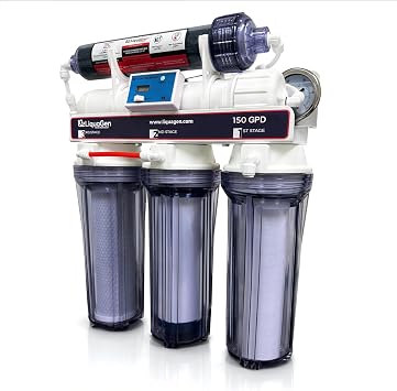 LiquaGen 5 Stage RO/DI Aquarium Reef Water Filter System 150 GPD Reverse Osmosis Deionization Unit for Saltwater Marine Coral Fish Tank TDS Meter & Pressure Gauge Included