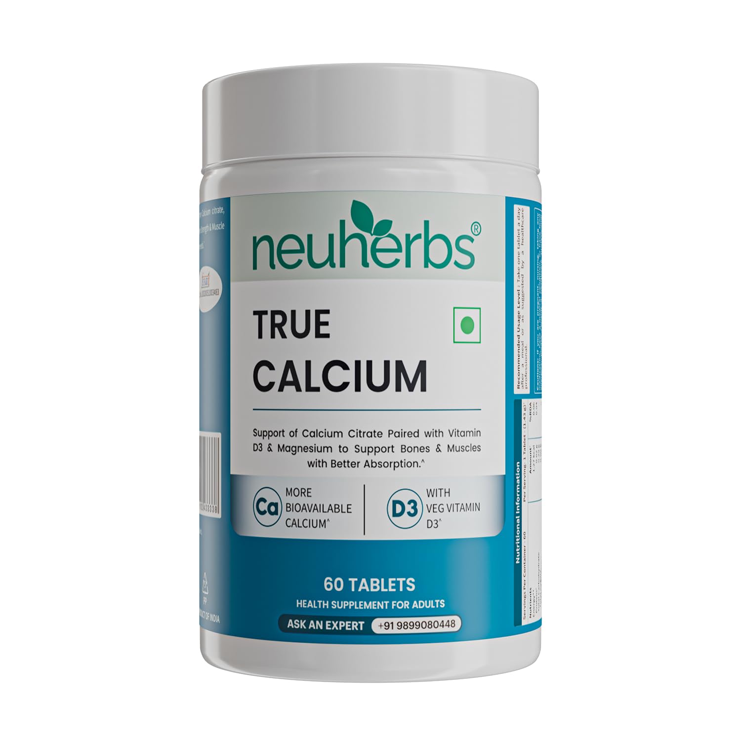Neuherbs True Calcium 1000mg Supplement For Men & Women- 60 Vegan Tablets | Calcium tablets with Plant Based Vitamin D3 & Natural Magnesium For Healthy Bones & Joints.-image-46