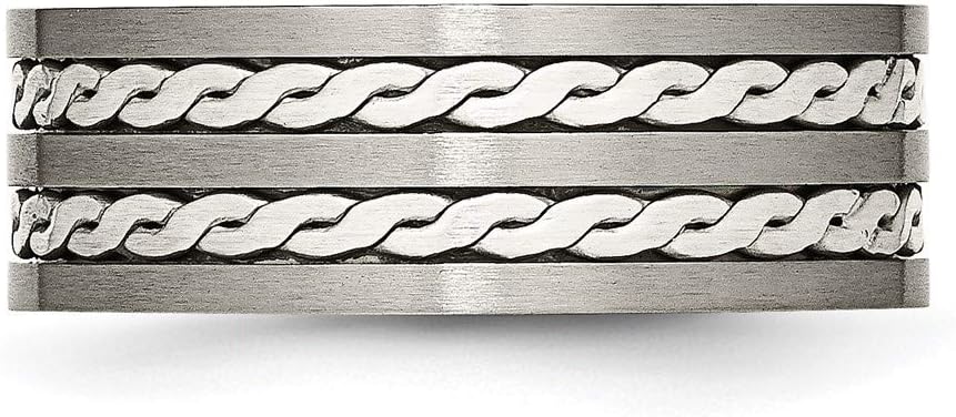 Titanium 925 Sterling Silver Braided Inlay 8mm Brushed and Polished Antiqued Bridal Engagement Wedding Band Ring Fine Jewelry For Women Gifts For Her