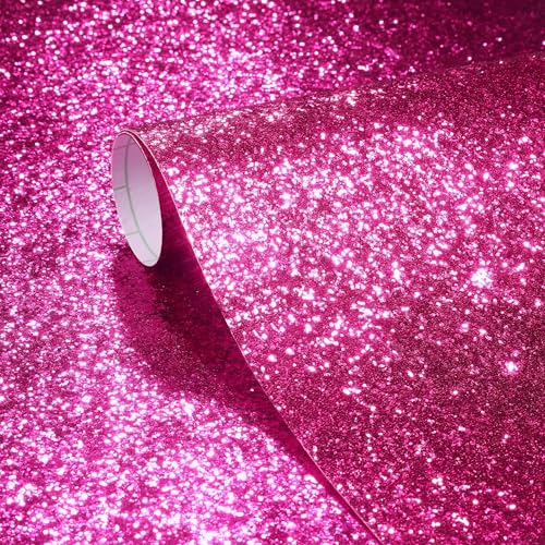 Stickyart Papier Peint Salon Rose 40 x 700cm Autocollant Meuble avec Paillettes Magenta Papier Deco Adhesif Meuble pour la Décoration d'Enfant Chambre et...