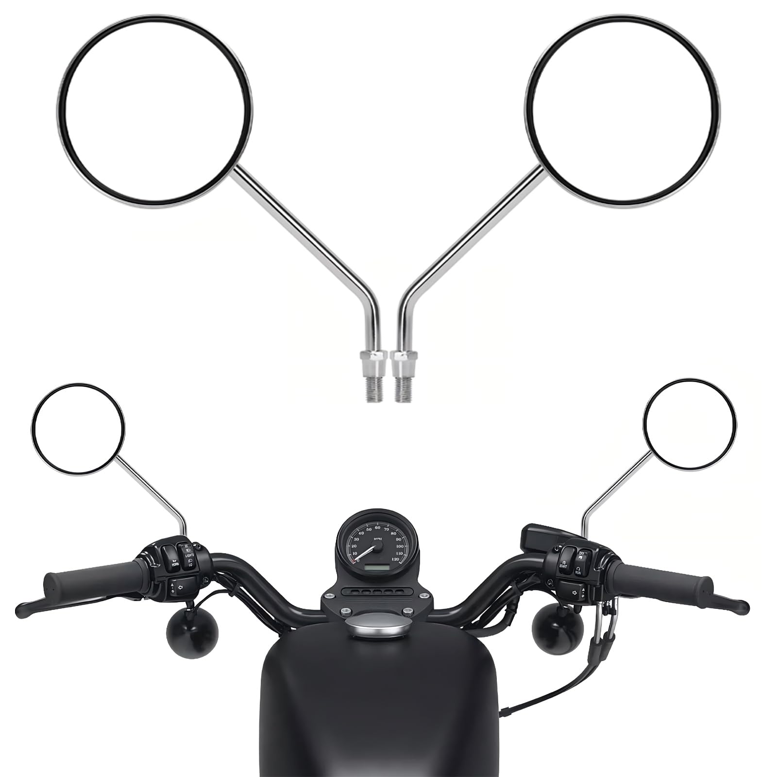 DREAMIZER 3'' Ronds Rétroviseurs Moto Chrome, CNC Universel Rétroviseur avec vis 8 mm 10 mm, Compatible avec Harley Sportster 883 1200 Softail Dyna Cafe Racer Cruiser Chopper Bobber Scooter E-Bikes