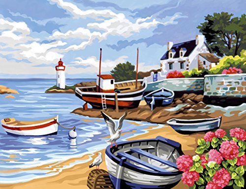 ENJOY ART Kit Peinture par Numéro - Rivage Breton - Loisir Créatif Facile Enfants et Adultes - Tableau a Peindre - Atelier Activité Manuelle - Peintures Acryliques...