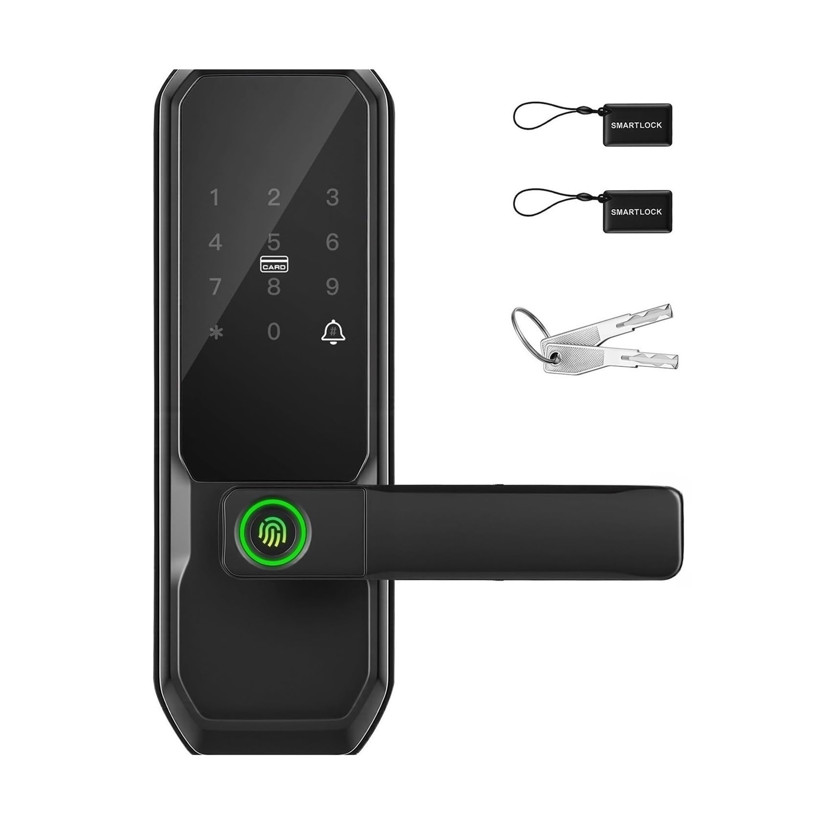 Black Fingerprint Smart Door Lock with Handle & Keypad, Passcode Door Lock with Passage Function, Keyless Entry & Remote smart Door Lock