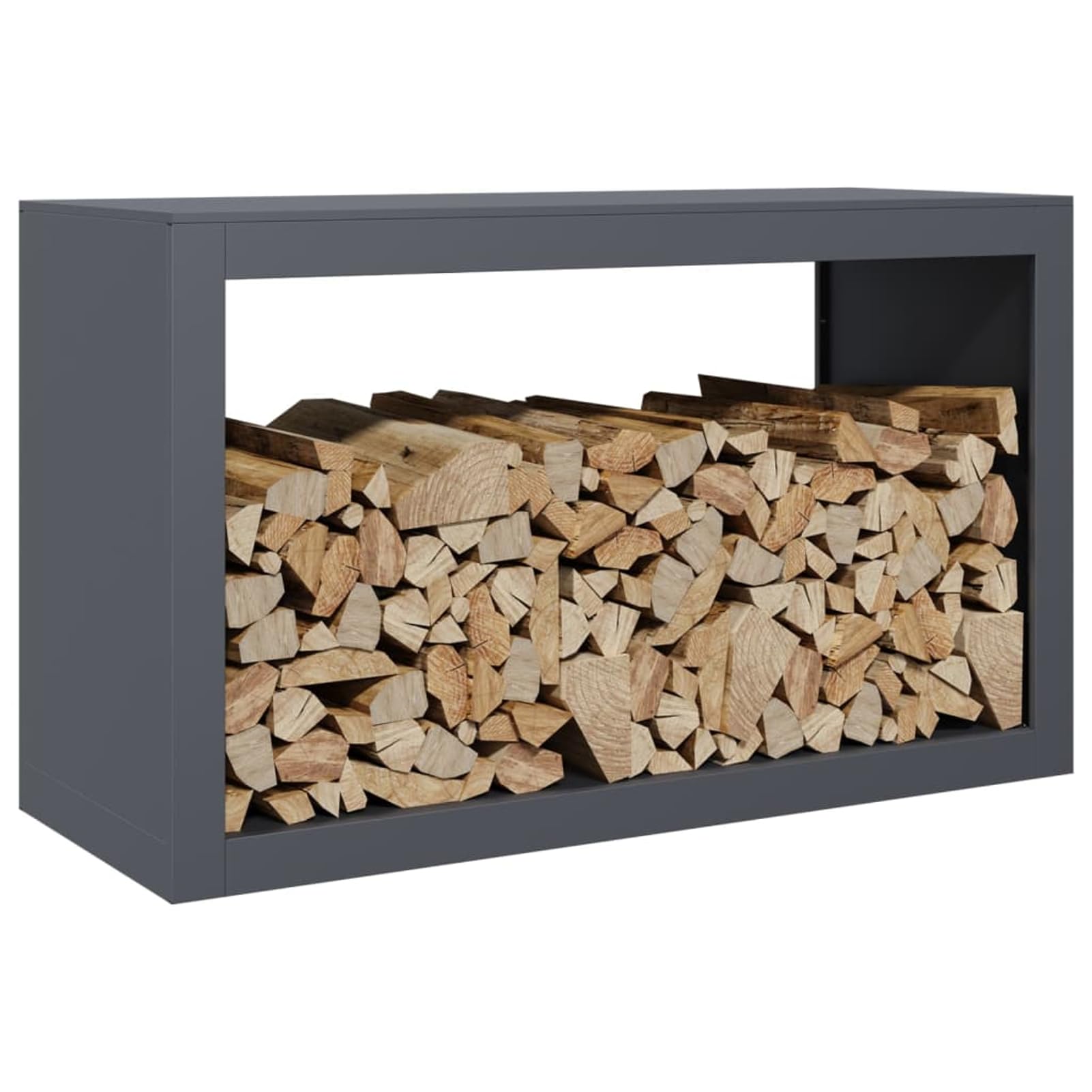 Homgoday Leñero de Acero Gris Antracita 100x40x60 cm, Soporte para leña, Almacenamiento de Troncos, Estante para leñas, Soportes para leña
