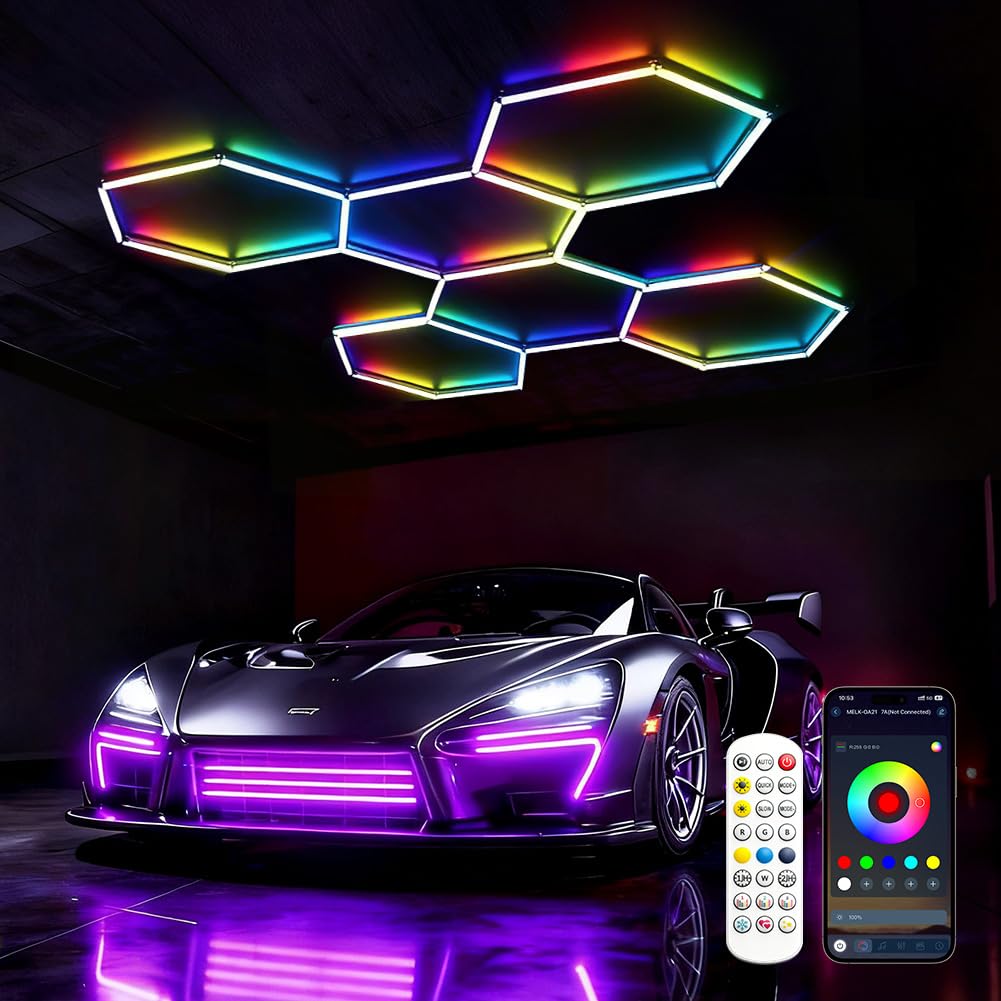 6 luci esagonali a LED RGB con modalità di sincronizzazione musicale, controllo app e telecomando, luce a nido d'ape multicolore per sala giochi, palestra e garage