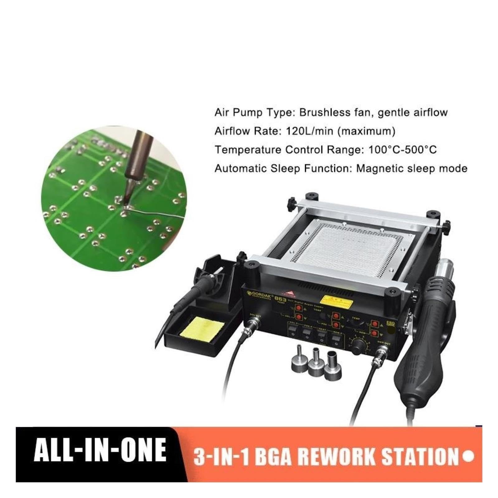 Stazione di Saldatura, JH-863 Stazione di rilavorazione BGA 3 in 1 Preriscaldatore 605 W Pistola ad aria calda per saldatore 50 100-500 C