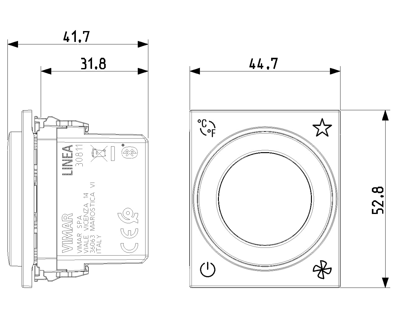 VIMAR 30811.G Linea Termostato Smart a rotella 2M, tecnologia IoT standard Bluetooth 5.0, ingresso per sensore di temperatura esterna, riscaldamento e condizionamento, alimentazione 100-240 V, nero