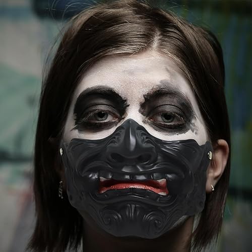 Miniatura 7 de Vortix Máscara japonesa, máscara japonesa Hannya de media cara, máscara de cosplay japonesa de guerrero, máscaras de miedo pintadas a mano para