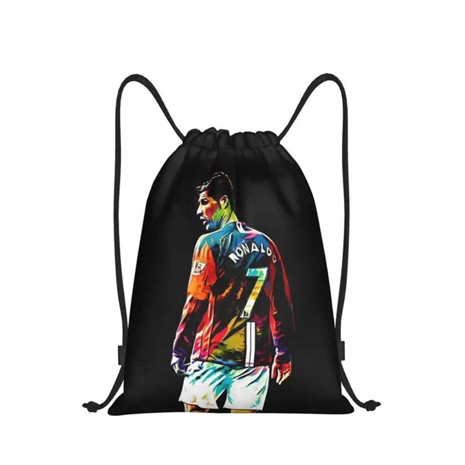 Drawstring Bags Black Football Bag Waterproof Swimming Sports Backpack for Kids Drawstring Backpack Suitable for Sports Gym Travel Swimming Beach Personalised Gift For Boys and Girls (Ronaldo)