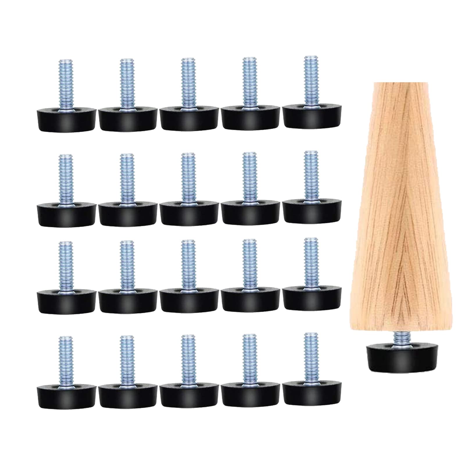 Toolzia20 Pcs Adjustable Furniture Leveling Feet,Leveling Feet M6 x 20MM Screw in Feet Floor Protector Furniture Glides Adjustable Leveling Feet 20mm Round Base Foot Screw for Chair Leg