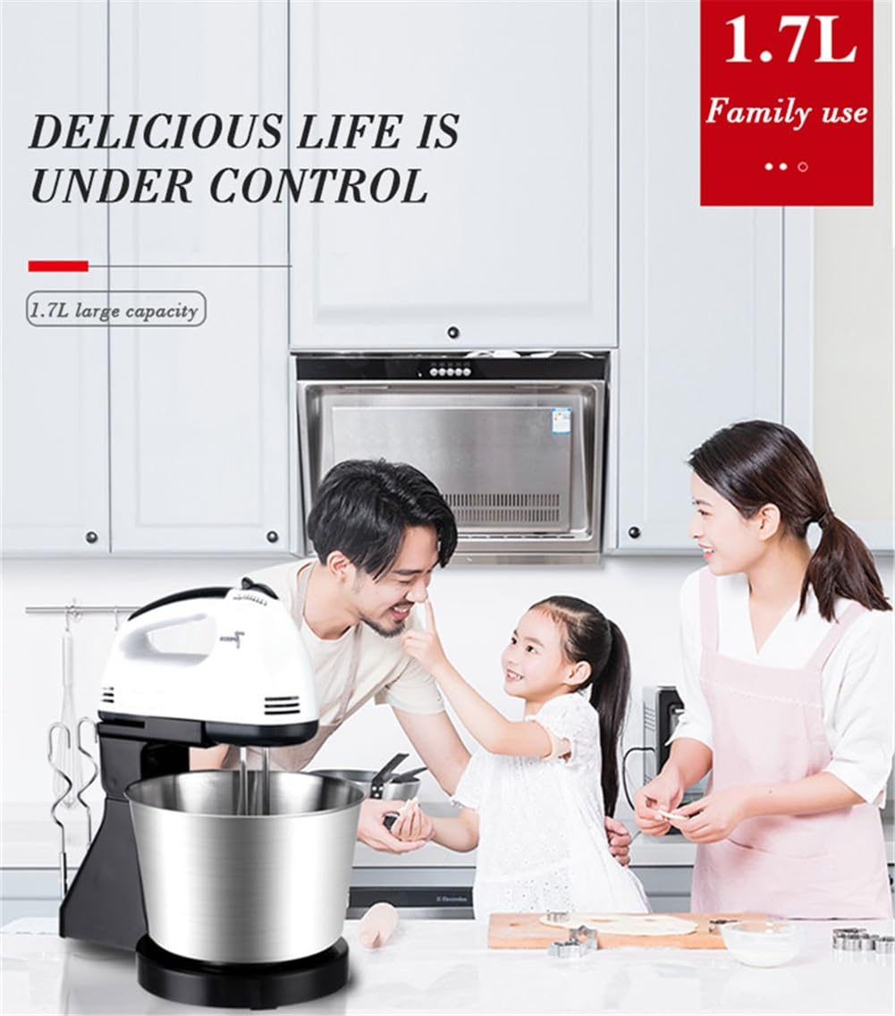 Frullatore elettrico per alimenti, sbattitore per alimenti portatile, 150 W, 2 l, 7 velocità, supporto regolabile, frusta con 2 fruste, 2 ganci per impastare, per la cottura in cucina, torte, uov