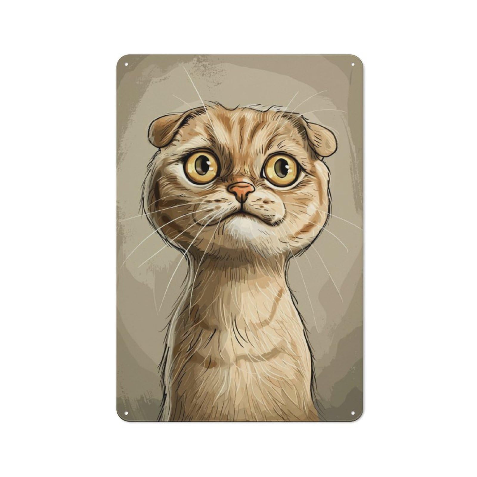 Junmoney Scottish Fold Caricature Metal Plaque 30X20cm With For Hallway Wall, Rustic Decor, For Garage, Workshop And Man Cave Decoration