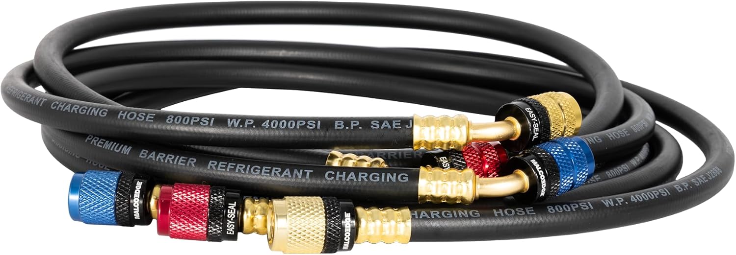MalcoEdge ES6014516 Easy Seal HVAC Hose Set | 60-Inch Refrigerant Charging Hose with 1/4 x 5/16 SAE Fittings | Mini-Split and AC System Servicing
