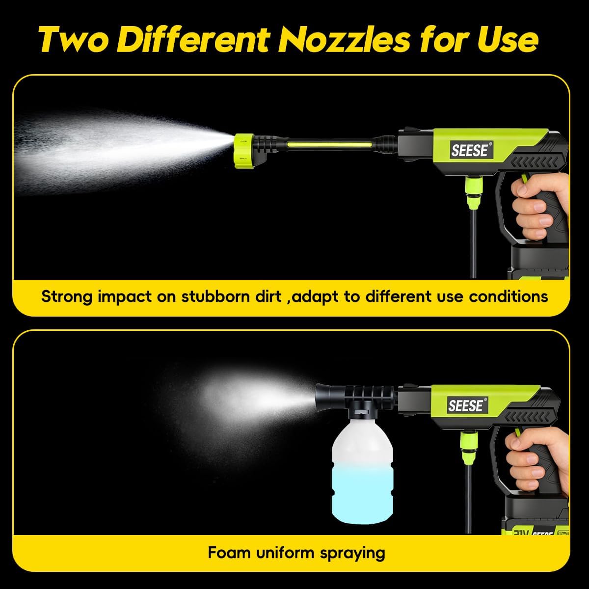 Cordless Pressure Washer Gun: 1000 PSI Portable Electric Washer for Vehicle, Driveway & Deck - Ergonomic Handle Design with 30min Runtime & 6-in-1 Nozzle