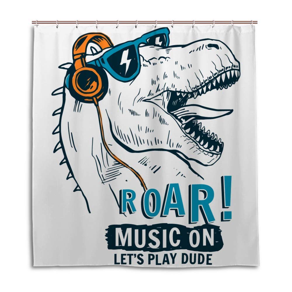 Rideau de douche polyester lavable machine dinosaure musique rock