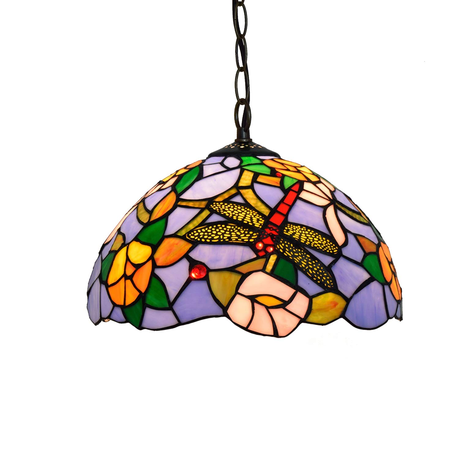 METTEOR Ceiling Stained Glass Chandelier 12" Tiffany Stained Glass Corridor Balcony Pendant Light European Dragonfly Flower Grapes Lights Fitting Fo