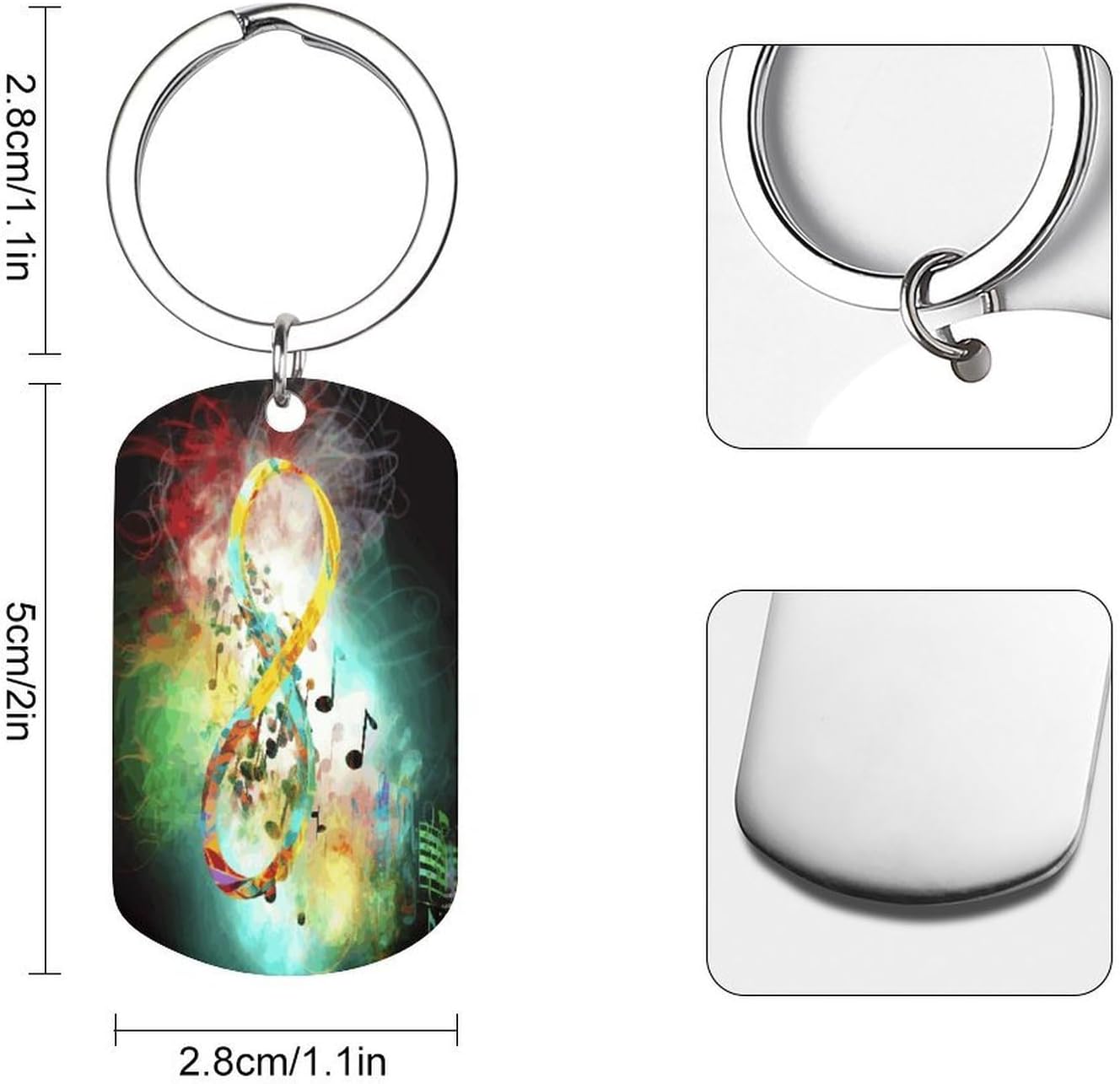 Personalized Abstract Music Symbol Keychain Stainless Steel Key Tags with Labels Metallic Key Chain Cute Home Key Charm Keyring Ring Clip Holder Organizer for Men Boyfriend Lovers image 2