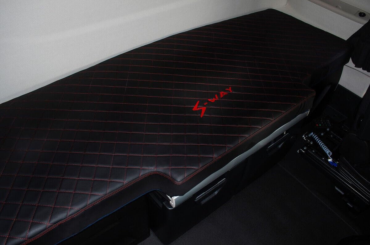 Funda para cama de camión compatible con IVECO S-WAY a partir de 2019, piel ecológica, color negro y rojo