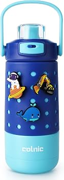 Kids Water Bottle for School 12 oz,Kids Vacuum Insulated Stainless Steel Water Bottles,Toddler Boy Water Bottle for School with Leak Proof Locking LidOcean Blue