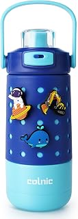 Kids Water Bottle for School 12 oz,Kids Vacuum Insulated Stainless Steel Water Bottles,Toddler Boy Water Bottle for School with Leak Proof Locking Lid(Ocean Blue)