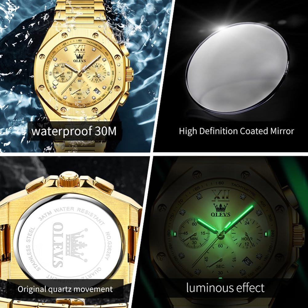 OLEVS Mens Watches Octagonal Luxury Stainless Steel Dress Watches for Men Quartz Analog Large Face Luminous Relojes para Hombres - Image 6