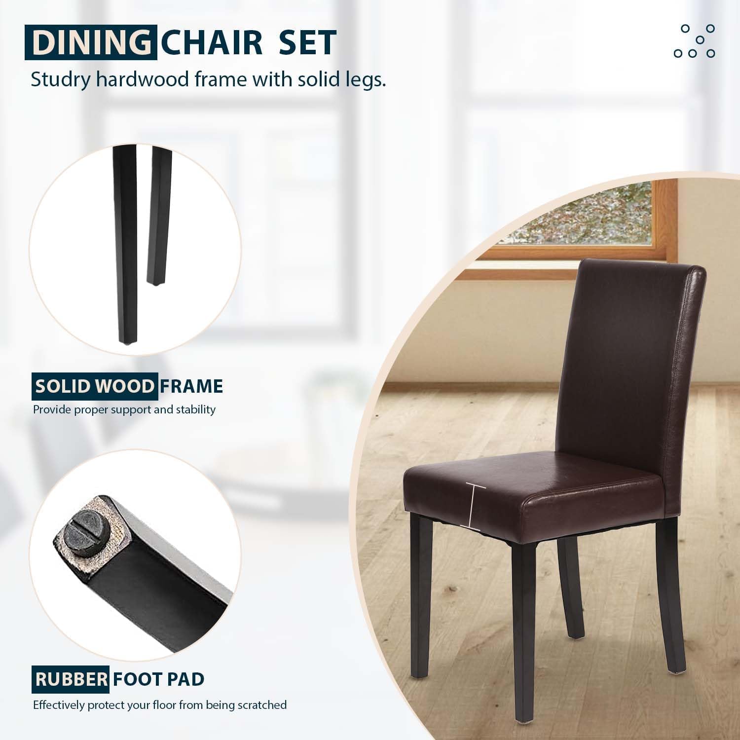 Dining Chairs Set of 4 - PU Leather Kitchen Chairs Set Upholstered Modern Parsons Chairs with Solid Wood Legs, Sturdy & Durable for Kitchen, Living Room, Restaurant, Brown