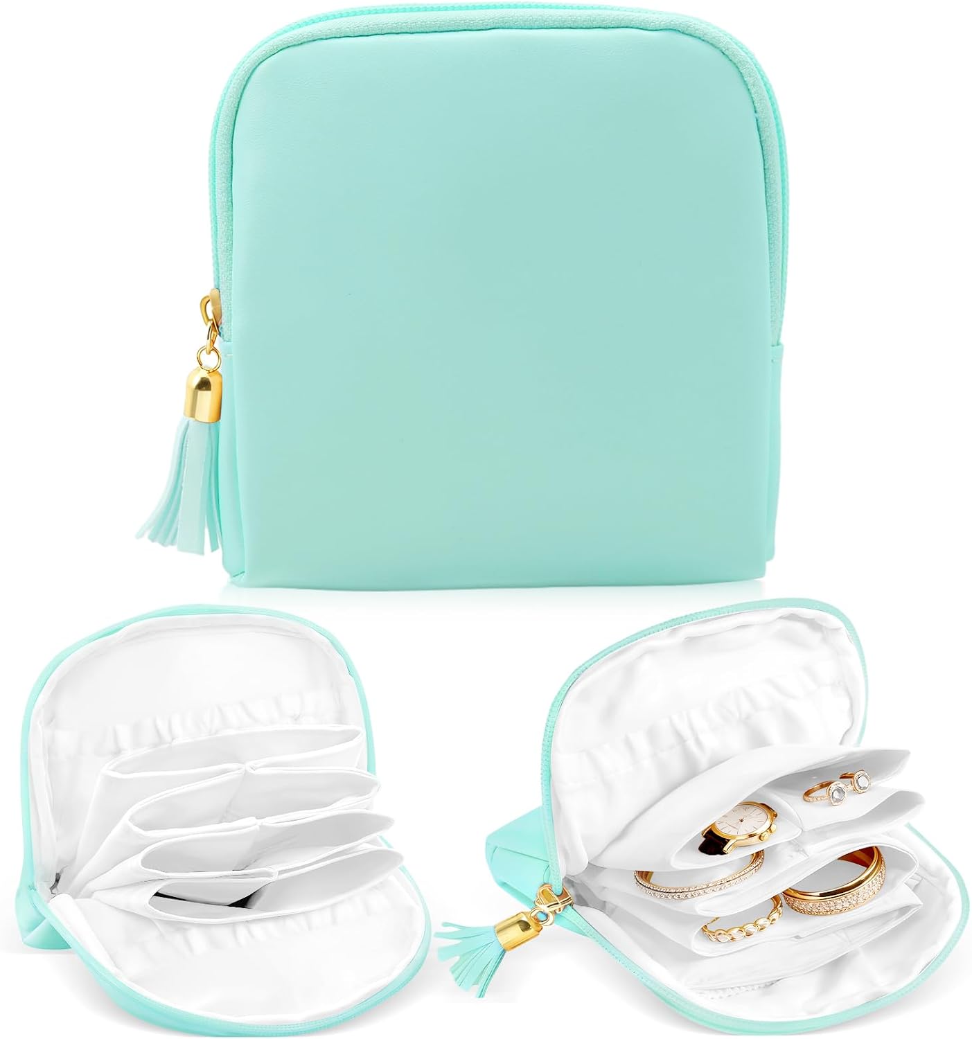 ZLFSRQ Small Travel Jewelry Case Organizer Travel Jewelry Pouch Mini Jewellery Bag Portable Velvet Jewellery Organizer Storage Pouch Bag with Zipper Bracelet Rings Earring Pouches for Women (Green)