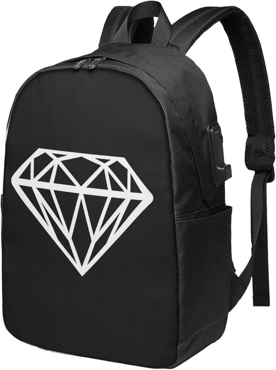 Diamond Travel Laptop Backpack with USB Charging Port Funny Gift 17 Inch Computer Business Backpacks for Women Men Work College Casual Daypack Bag,Black