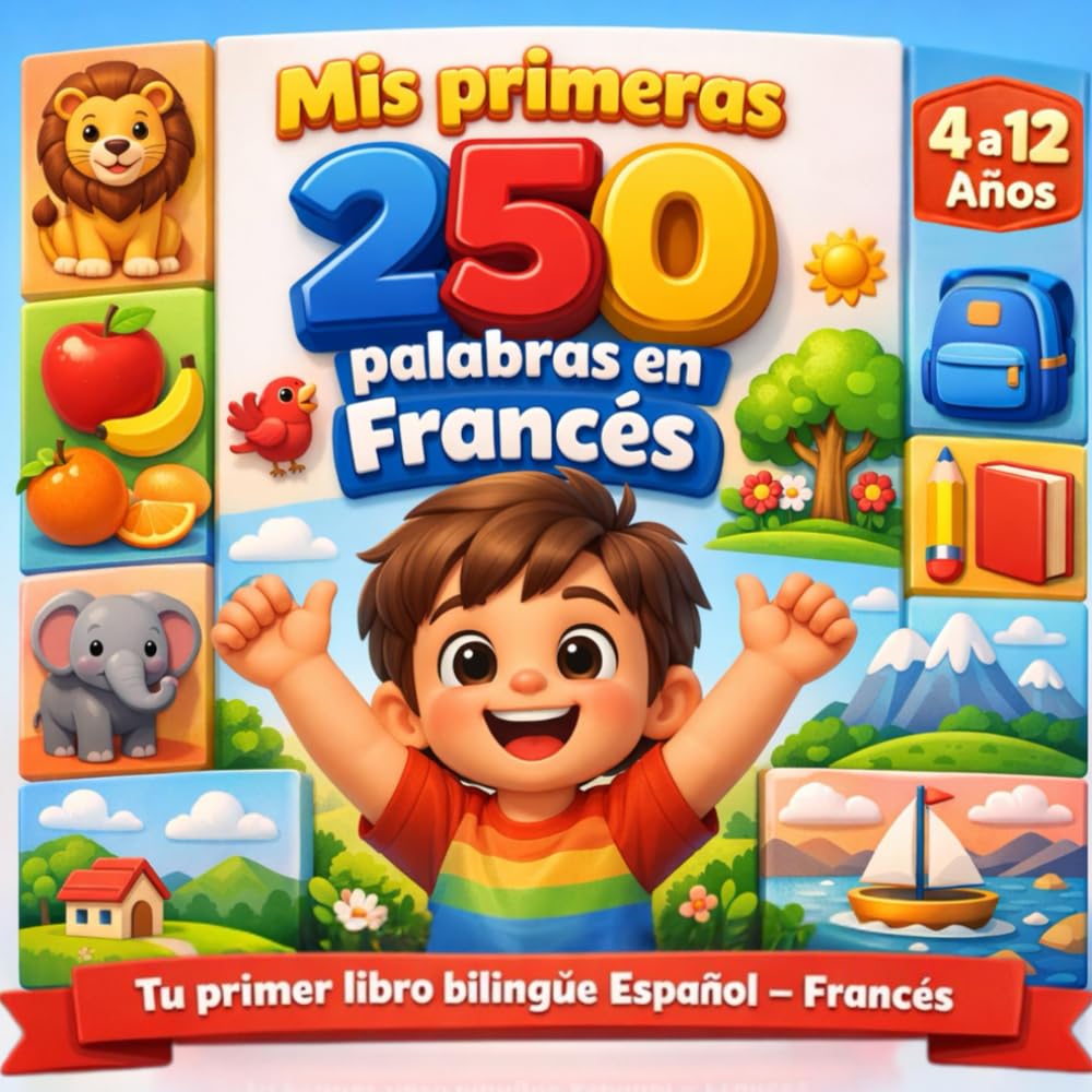 Mis primeras palabras en Francés: Diccionario ilustrado bilingüe español–francés para niños – 250 palabras básicas para aprender alemán fácilmente.