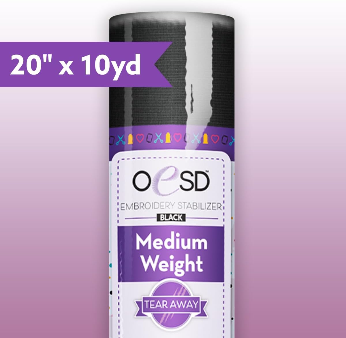 OESD Medium Weight Tear Away Black Embroidery Stabilizer 20" x 10 Yd Roll