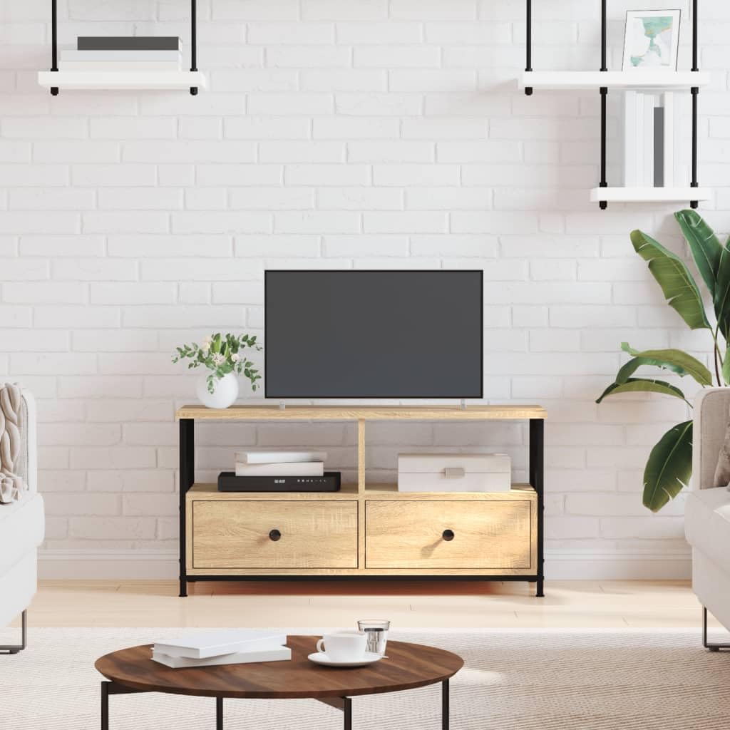 vidaXL Mueble TV Hierro y Madera contrachapada Roble Sonoma 90x33x45cm