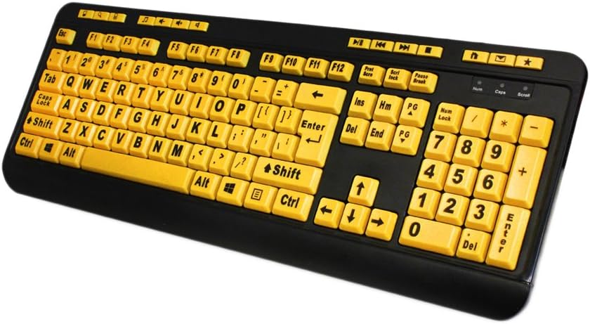 Adesso Easyview Luminouse High Contract 4X Large Print Yellow Keycap Multimedia USB Keyboard For Low Vision
